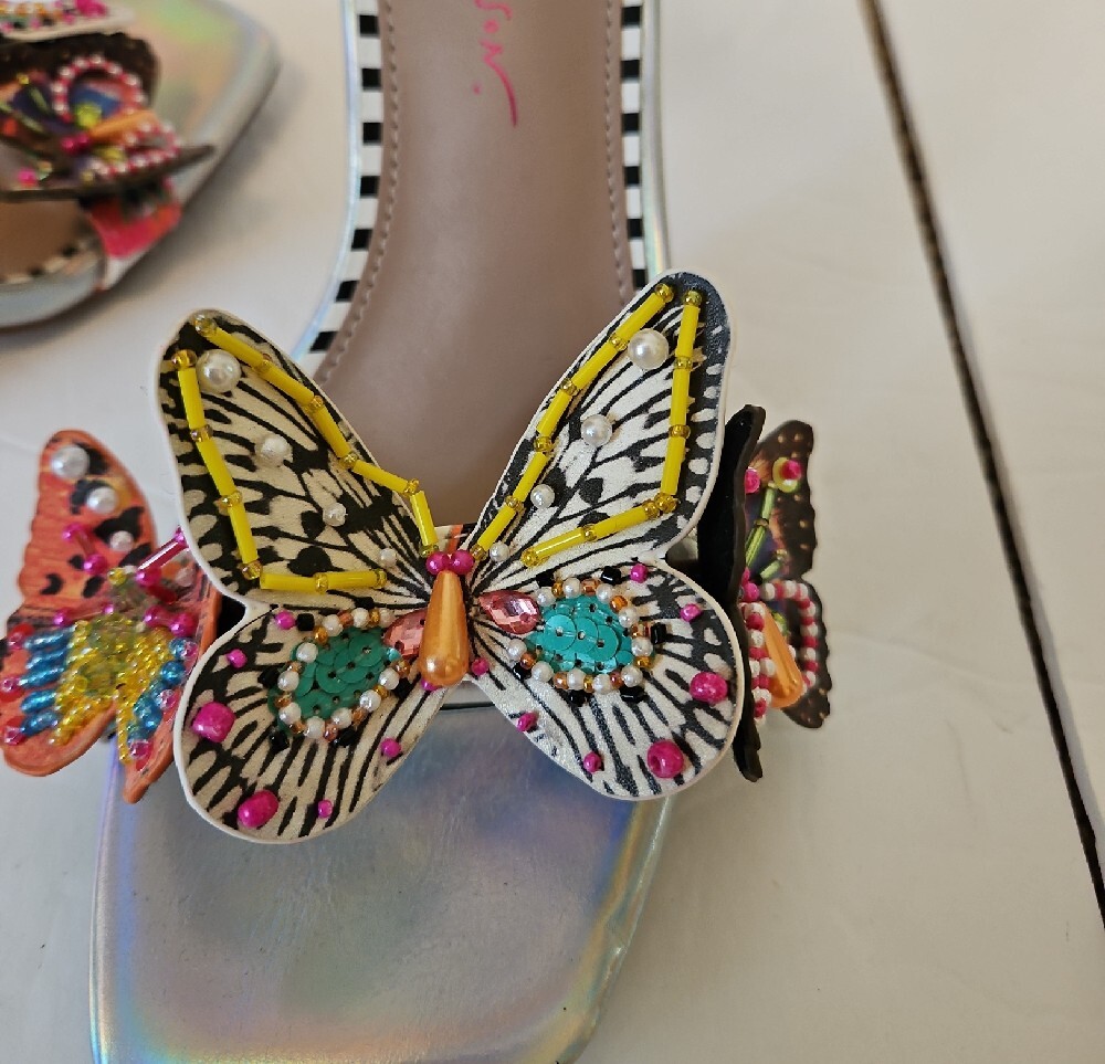 Betsey Johnson Multicolor Butterfly Ankle Strap Sandals, 7.5 - Picture 3 of 10